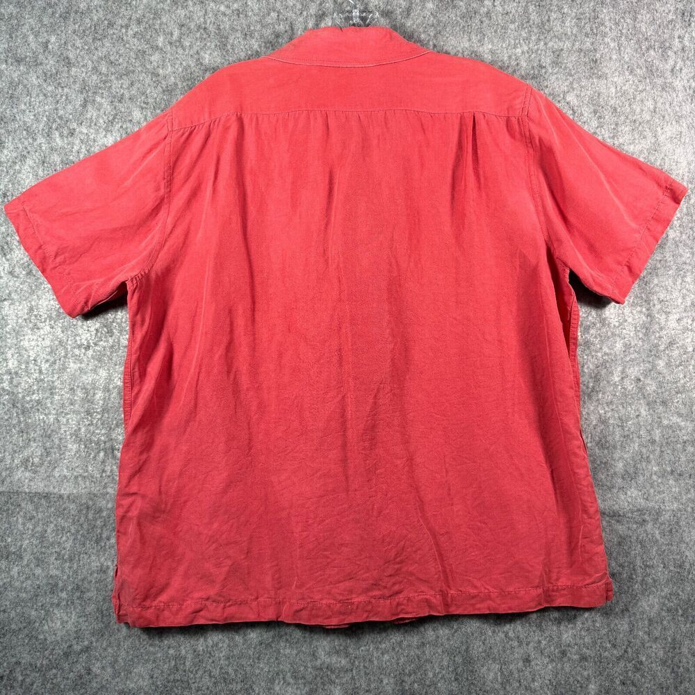 Cremieux Camp Shirt Mens Large Red Pink Loop Collar Silk Linen Short Sleeve - Picture 11 of 11